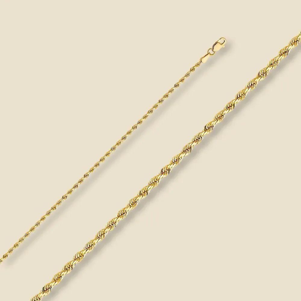 14K Yellow Gold 1.9mm Solid Rope Chain Necklace